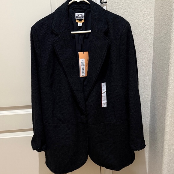 Future Collective Jackets & Blazers - Future Collective NWT Women's Frayed Edge Black Boucle Blazer 1X